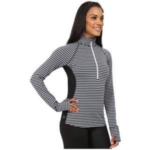 Mountain Hardwear Black Gray Stripe Butterlicious Base Layer Long Sleeve Top L